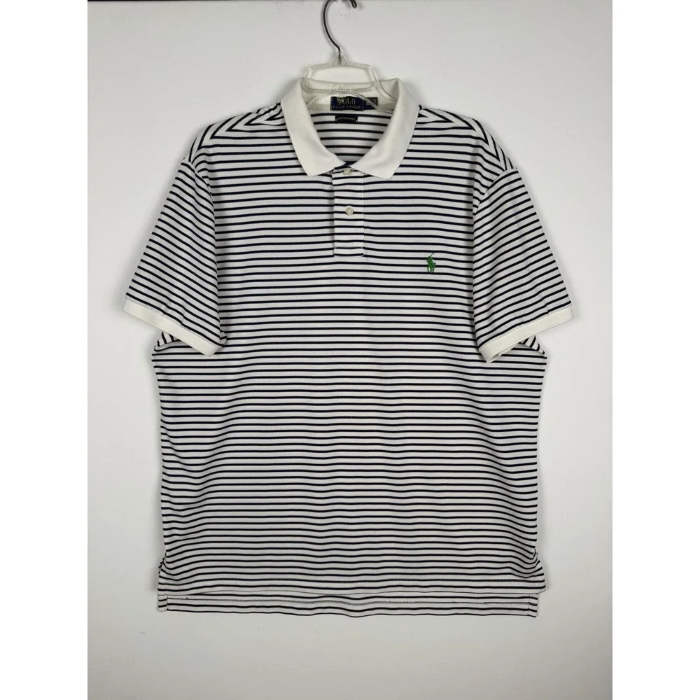 Ralph Lauren Men's Polo‎ Performance, Short Sleeve White/ Navy Stripes SizeXL